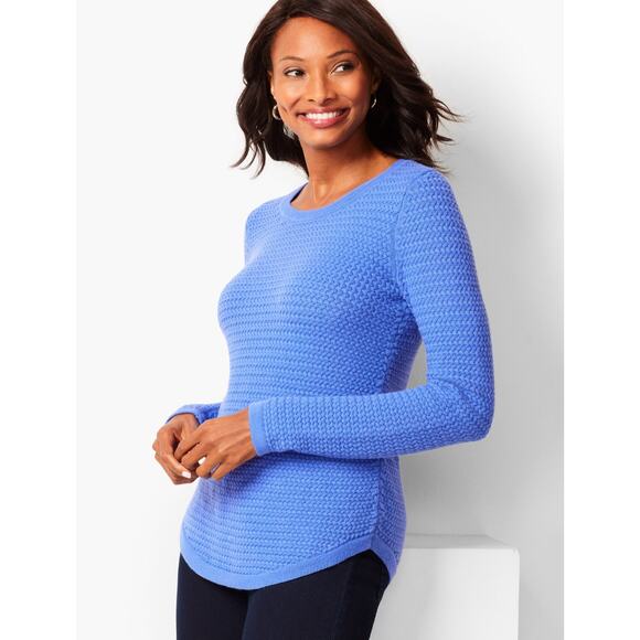 Talbots lambs wool blue basketweave sweater Size medium Minimal Cozycore - Picture 1 of 7